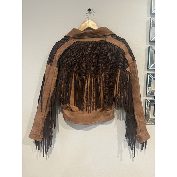 Vintage 1990s RUDY'S LEATHER JACKET WOMEN'S MEDIUM BROWN FRINGE MADE IN‎ MEXICO - Picture 6 of 13